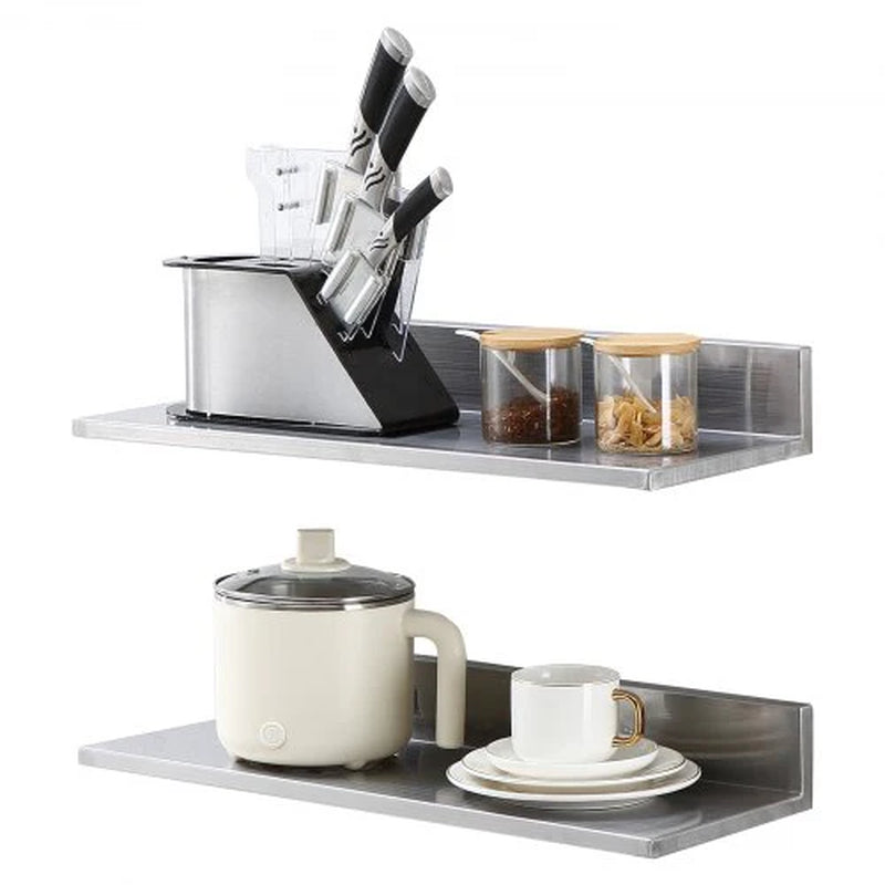 8.6 X 24 -2 Pack Stainless Steel Shelf, Wall Mounted Floating Shelving with Backsplash, 44 Lbs Load Capacity Commercial Shelves, Heavy Duty Storage Rack for Restaurant, Kitchen, Bar, Home, and Hotel