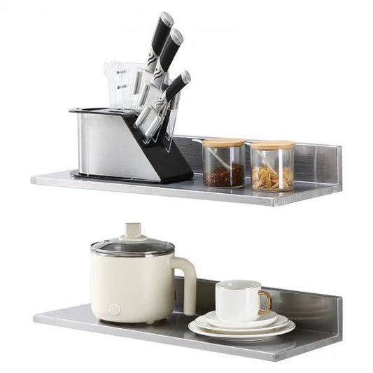 8.6 X 24 -2 Pack Stainless Steel Shelf, Wall Mounted Floating Shelving with Backsplash, 44 Lbs Load Capacity Commercial Shelves, Heavy Duty Storage Rack for Restaurant, Kitchen, Bar, Home, and Hotel