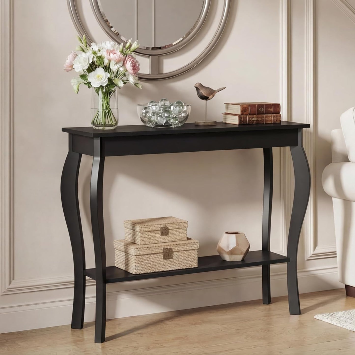 Narrow Console Table, Chic Accent Sofa Table, Entryway Table, 39.3 Inch, Black